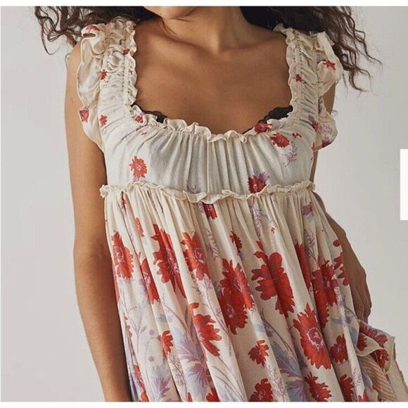 Free People Intimately Mini Dress ]Bali Wild Daisy Slip size L Large NWOT - Picture 6 of 9